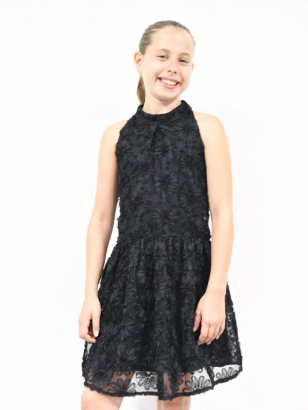 Pink and violet U Neckline Dress Big Girls Size 10 Black All Over Soutache Mesh